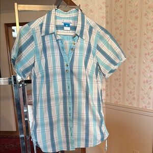 Columbia Blue and White Plaid Button Down Shirt